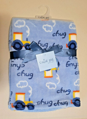 NEW Cutie Pie Blue Chug Chug Tractor Fleece Baby Blanket Lovey Farm Gift Boy