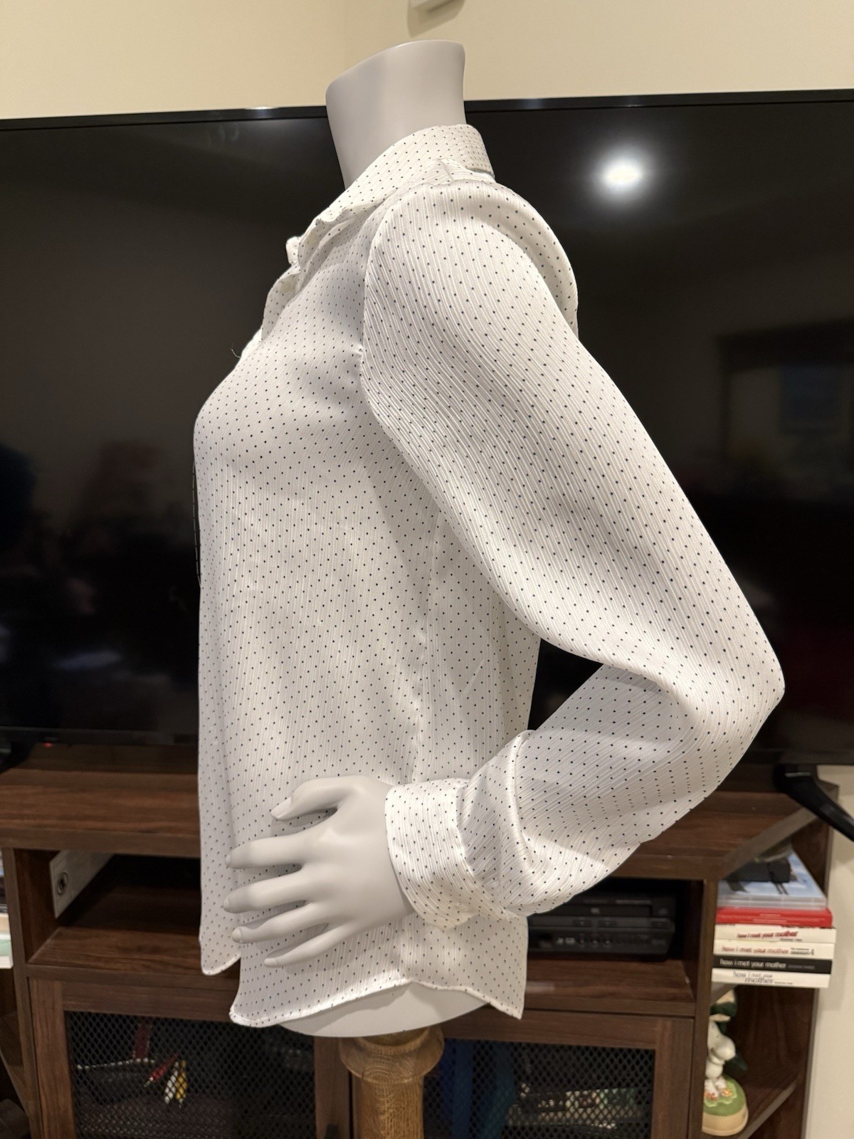 Zara Basic White Button Down Women Small Polka Do… - image 5