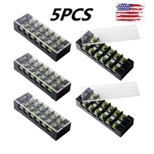 6-Position 25A 600V Barrier Dual Row Terminal Block/Strip w/Cover RoHS Lot of 5