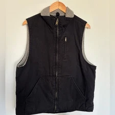 Black and Beige Worn Lined Utility Vest with Full-Length Zipper. Concealed Carry