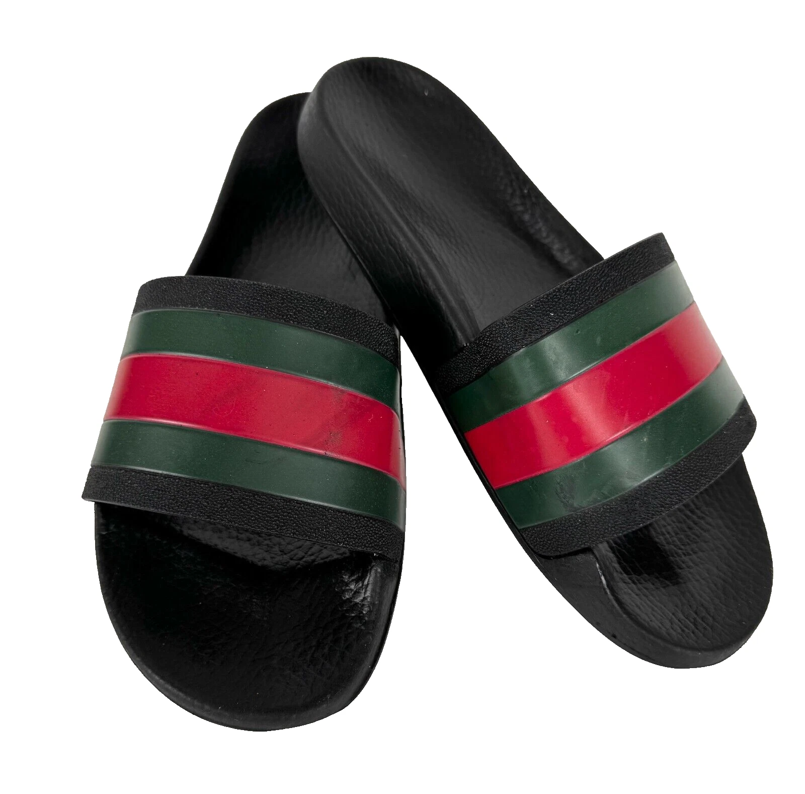Gucci Auth Hommes 6,5 US 6 UK 40 EU Noir Web Caoutchouc Piscine Slides Sandales Chaussures