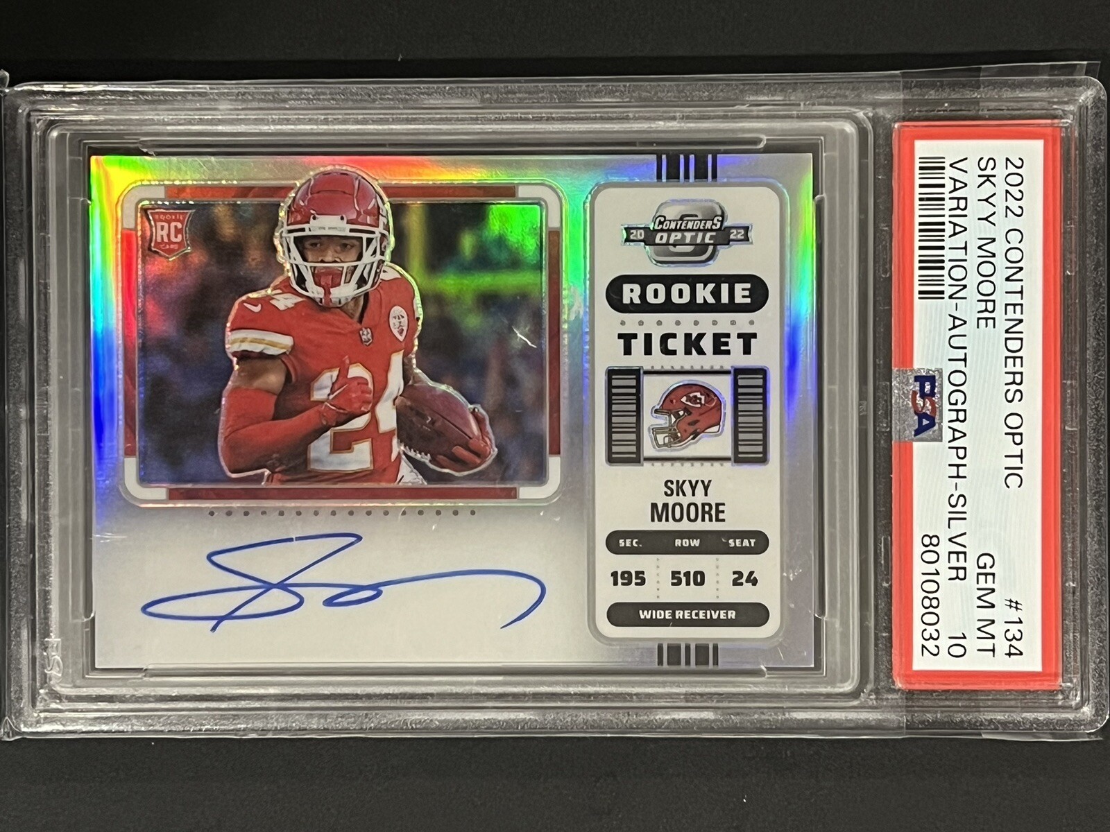 2022 Contenders Optic Skyy Moore Rookie Ticket Silver Var. Auto RC #134 PSA 10