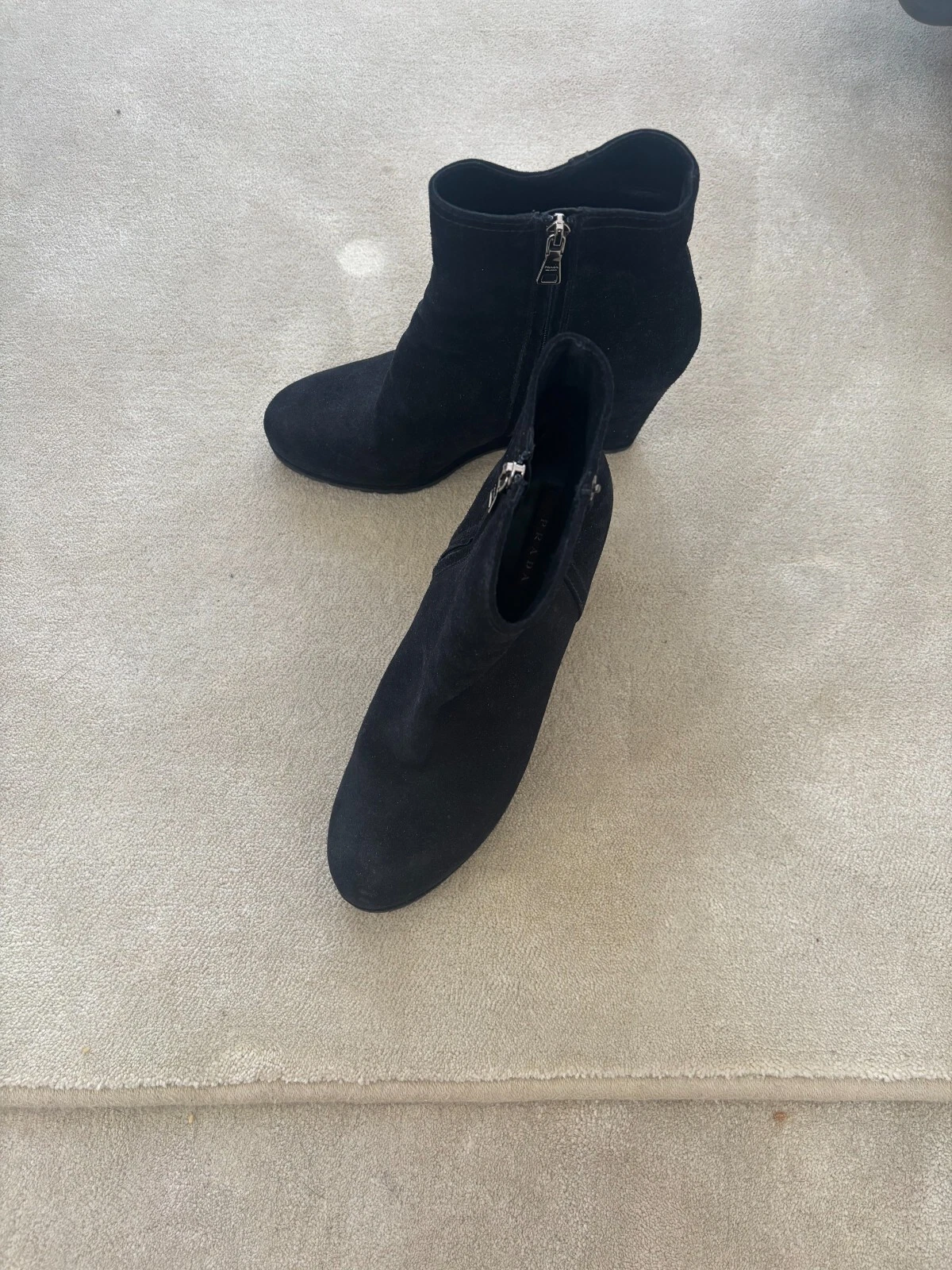 Stivali donna PRADA scamosciati neri taglia 40 5 stivaletto con zeppa