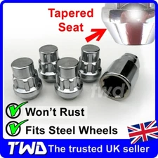 4x STEEL WHEEL LOCKING NUTS FOR MITSUBISHI TAPER SEAT (M12x1.5) 21MM STUD BOLT