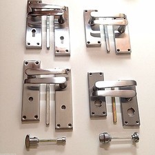 Satin Chrome Victorian Flat Door Handles Lever Lock, Latch ,Bathroom, Privacy