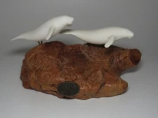 Manatees John Perry Sea Life Sculpture Burl Wood Base
