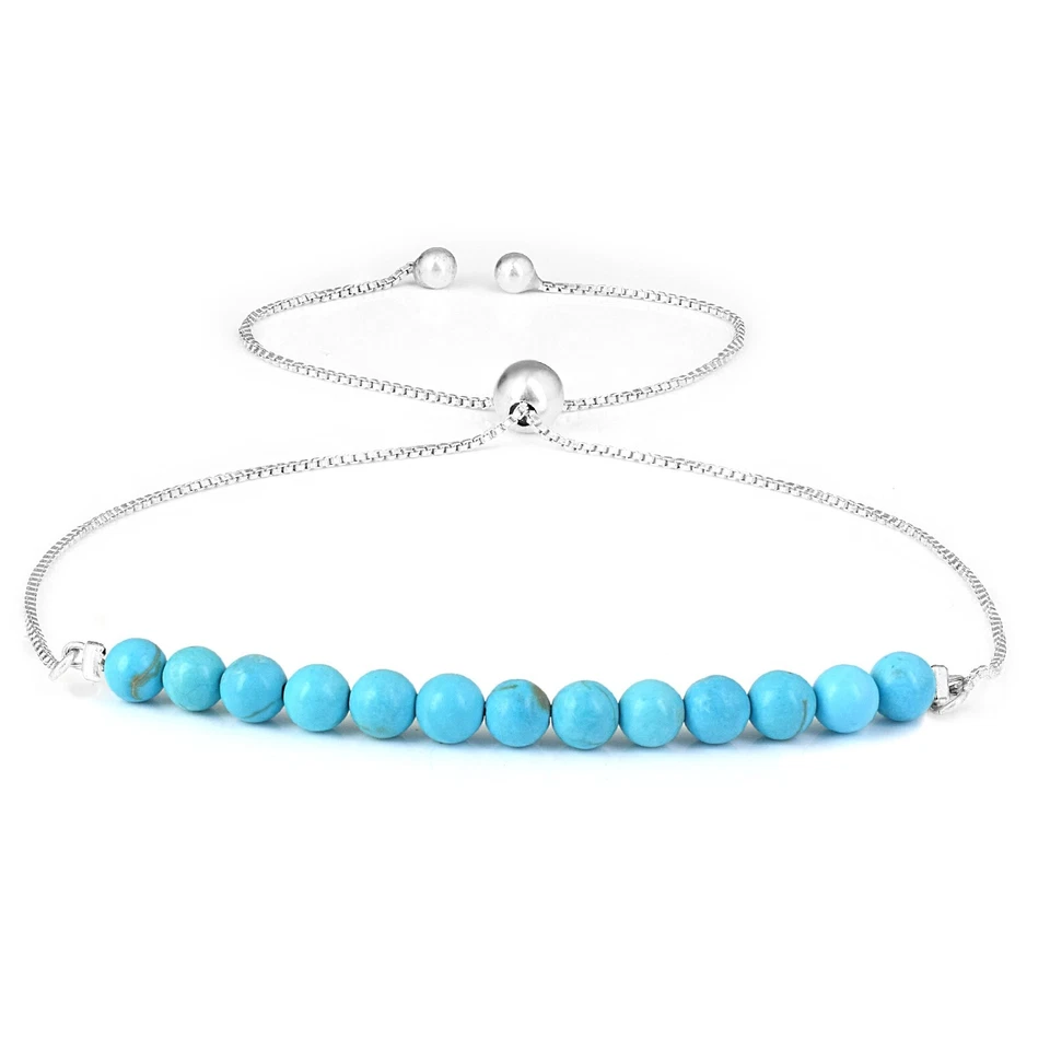 Handgefertigt Natürlich Blau Türkis Perlen 925 Silber Bolo Kette Slider Armband - Bild 4 von 4