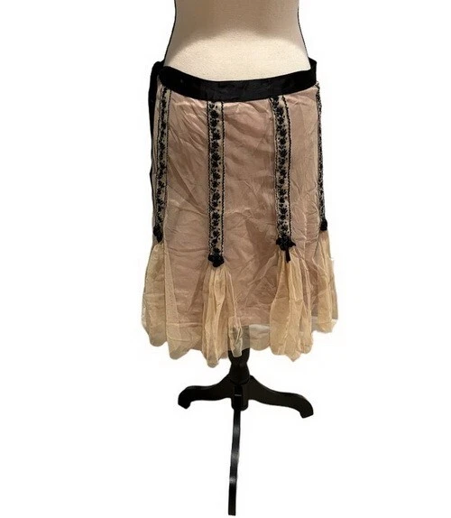 Falda bordada floral negra y topo Odille talla 8 Foto 2 de 2