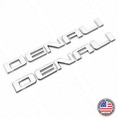 2x Denali Door Tailgate Letter Nameplate Emblem SUV HD Badge GMC 3D HD Chrome