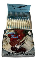 Vtg "Little Fork" 12 Stainless Steel Relish & Hors D'oeuvres Boxed Set~JAPAN MCM