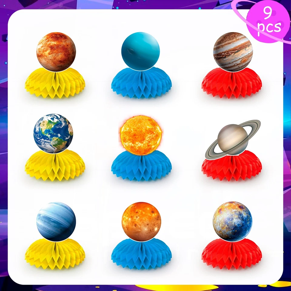 Suministros para fiestas espaciales Sistema solar Decoración de fiestas Mesa Panal Centros de mesa Foto 2 de 4