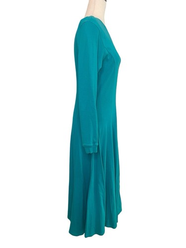 Vtg Midi Dress Teal Sz L Runs Med Full Skirt Knit Modest Deanna Troi Cosplay 90s - Picture 2 of 12