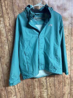Helly Hansen Juniors Loke Jacket Rain Size 176/16 Turquoise Removable Hood