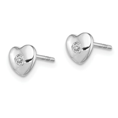Sterling Silver & CZ Polished Heart Post Stud Earrings 0.24 Inch