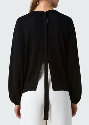 AKRIS Punto Split-Back Linen-Blend Pullover Sweater in Black Size 10