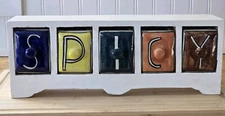 Wooden Spice Caddy Stand Cabinet 15" 5 Ceramic Spice Drawers Fuctional & Decor 