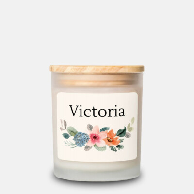 Victoria Name - Gift Candle - Frosted Glass Hand Poured 11 oz