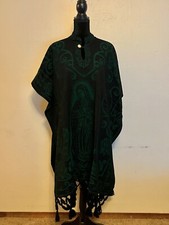 Mexican Virgin Guadalupe Fringe Gavan Woven Black/Green One Size