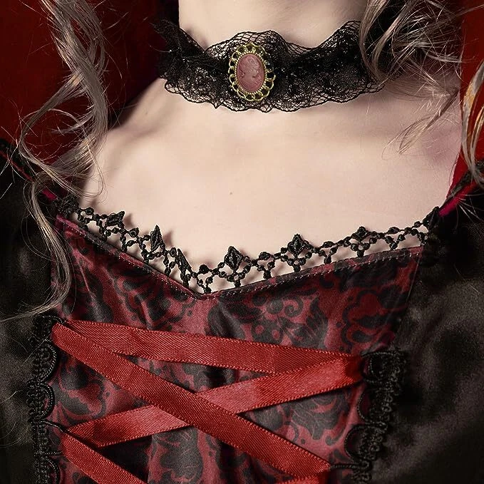 Deluxe Girls Vampire Costume Kids Gothic Royal Vampiress Dracula Dress Halloween - Image 3 of 4