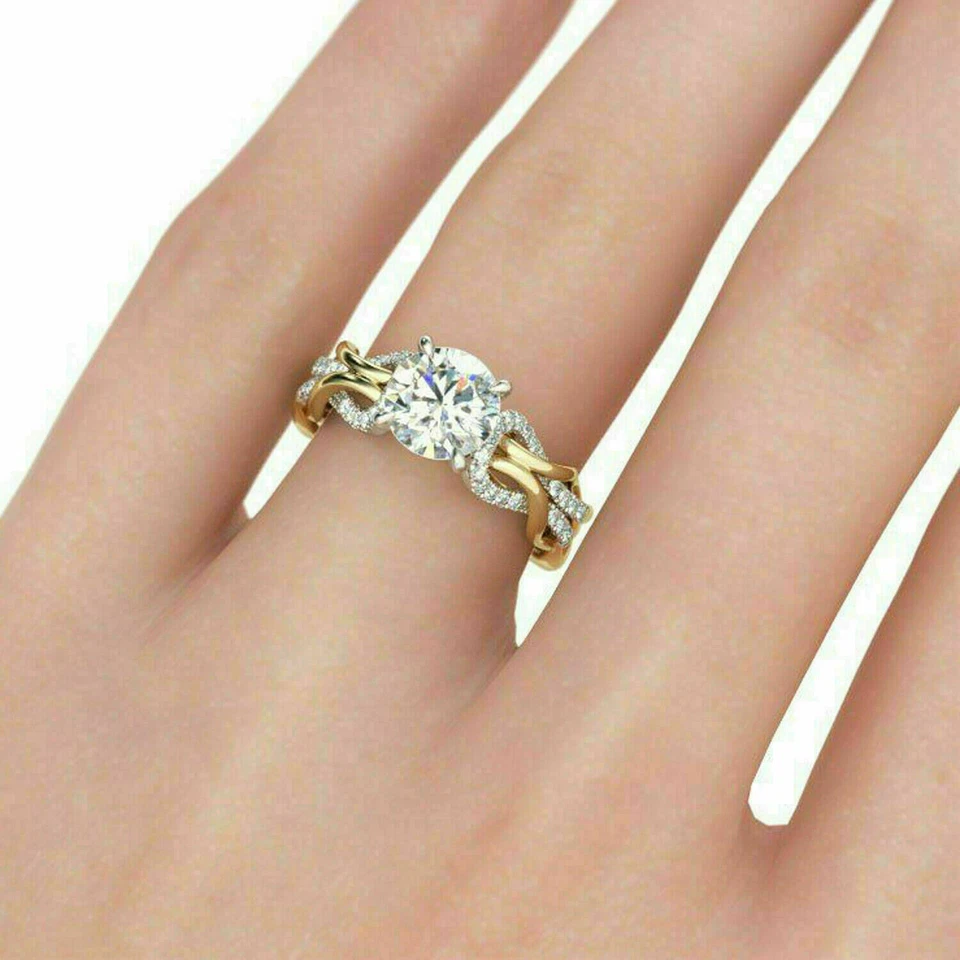 2,50 Karat Rund Solitär Diamant Damen Ring Verlobungsring Gelbgold-Finish Silber - Bild 3 von 4
