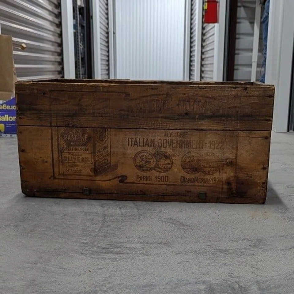 Caja de madera pesada de aceite de oliva Pastene vintage - Imagen 2 de 4