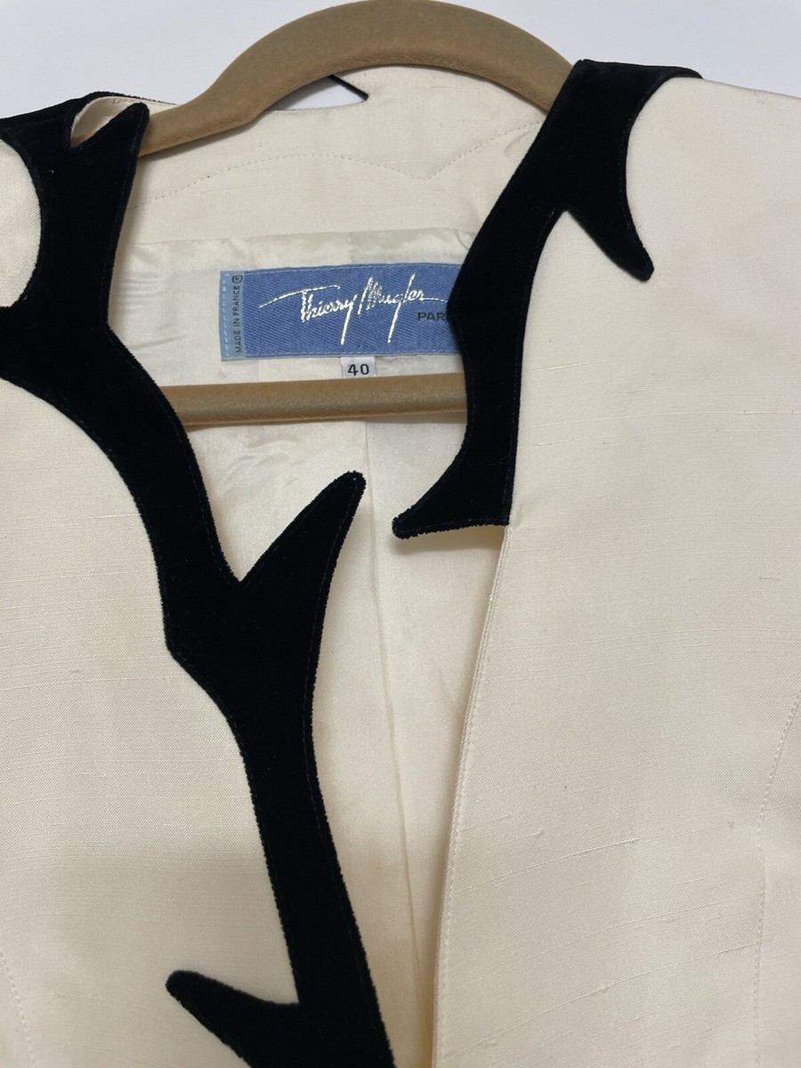 Thierry Mugler Beige With Black Velvet Details Skirt Suit Size 40