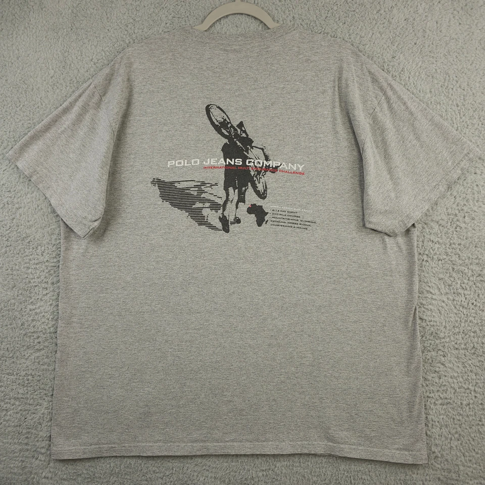 复古 Polo Jeans Co 衬衫男式 XL 灰色多耐力北非挑战 2000 年代 — 第 2/4 张图片