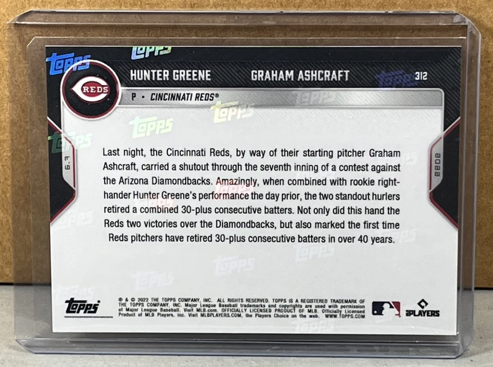 2022 TOPPS NOW #312 HUNTER GREENE GRAHAM ASHCRAFT REDS ROOKIE duo Print Run 545 - Image 2 of 2