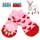 4Pcs Dog Cat Anti-Slip Knit Sock Winter Indoor Wear Slip On Paw Protector S.M.L