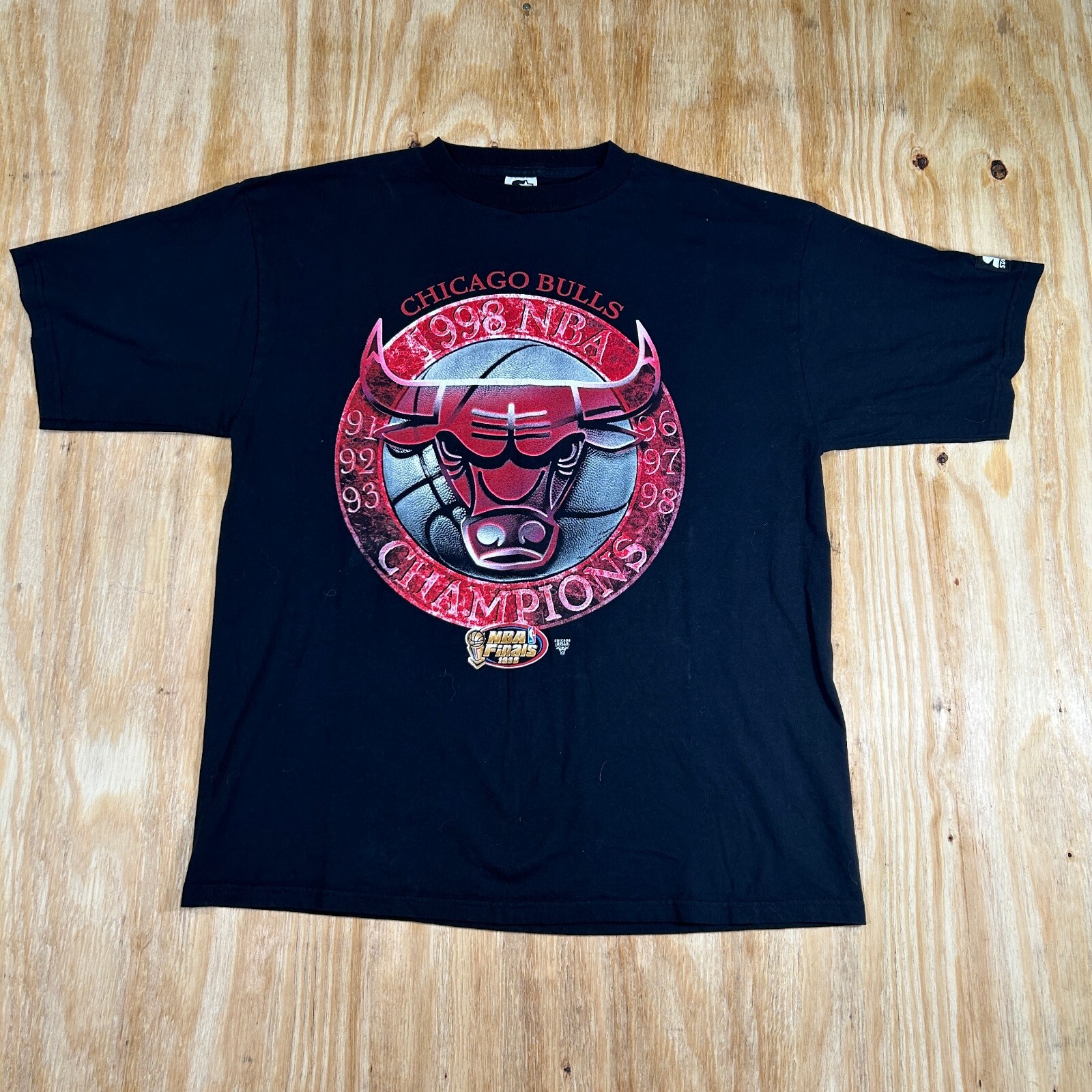 VTG Y2K Starter Chicago Bulls NBA Champions Double Sided Print Tee Men's L Black