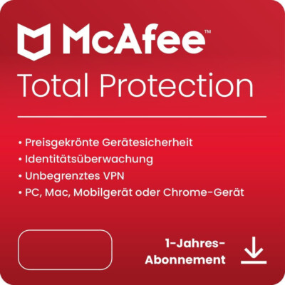McAfee Total Protection 2026 1,3,5,10 Gerät 1,2 Jahr Download ESD-Key per eMail