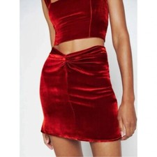 Reformation Harri Velvet Mini Skirt Silk Blend in Red Orange Size 4