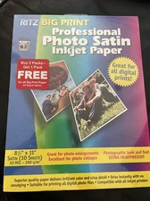 Ritz Big Print Professional Photo Satin Inkjet Paper 8.5 X 11 30 Sheets New-lot3