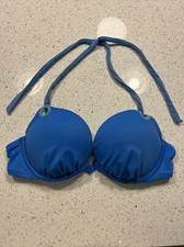 Victorias Secret 34B Push Up Blue Bikini Top Heavy Padding Neck Tie