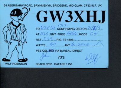 1 x QSL Karte Radio UK GW3XHJ Bridgend Wales 1999 - Art Miner   R180