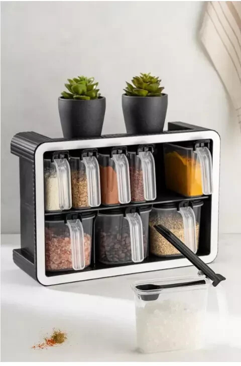 9Pcs Seasoning Spice Box Jar Condiment Dispenser Storage Container