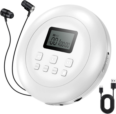 Tragbarer CD-Player CD Spieler mit Kopfhörer LCD Display Anti-Skip Schutz Weiß