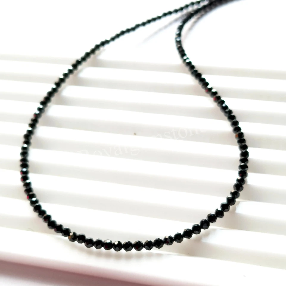 Cuentas de diamantes negros facetados de 2 mm, collar de cuentas de diamantes, rondelle facetado negro Foto 3 de 4