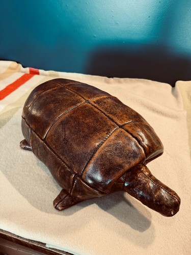 RARE Vintage Abercrombie & Fitch Leather Turtle footstool by dimitri omersa
