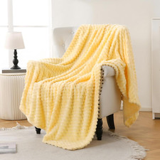 Light Yellow Flannel Throw Blanket 50X70 Inches , 300 GSM Fleece Cozy Warm Soft