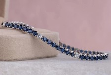 7.50Ct Round Cut blue Sapphire  Diamond Tennis Bracelet 14K White Gold Finish