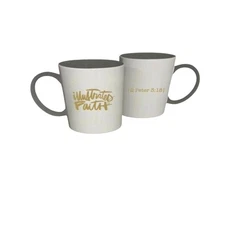 DaySpring Illustrated Faith 12oz Ceramic Mug NWT Off White/Gold Letters Gift God