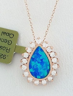 ECHTE 1,50 kt OPAL & MIT SAPHIREN HALSKETTE 14K ROSEVERGOLDET (.925) - Neu mit Etikett