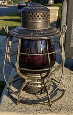 OREGON SHORT LINE 1897 ADAMS TWIST OFF LARGE LETTER RED GLOBE RAILROAD LANTERN