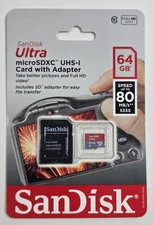 SanDisk Ultra 64GB microSDXC SDSQUNC-064G-AN6IA UHS-1 Memory Card with Adapter