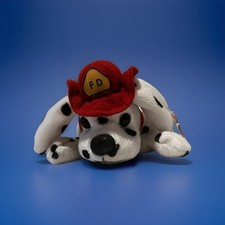Dalmatian Firefighter Dog Stuffed Animal Bean Bag Plush Toy Red Hat Black White