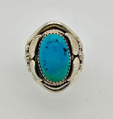 Sterling Silver Navajo Turquoise Cabochon Ring Size 10 RB