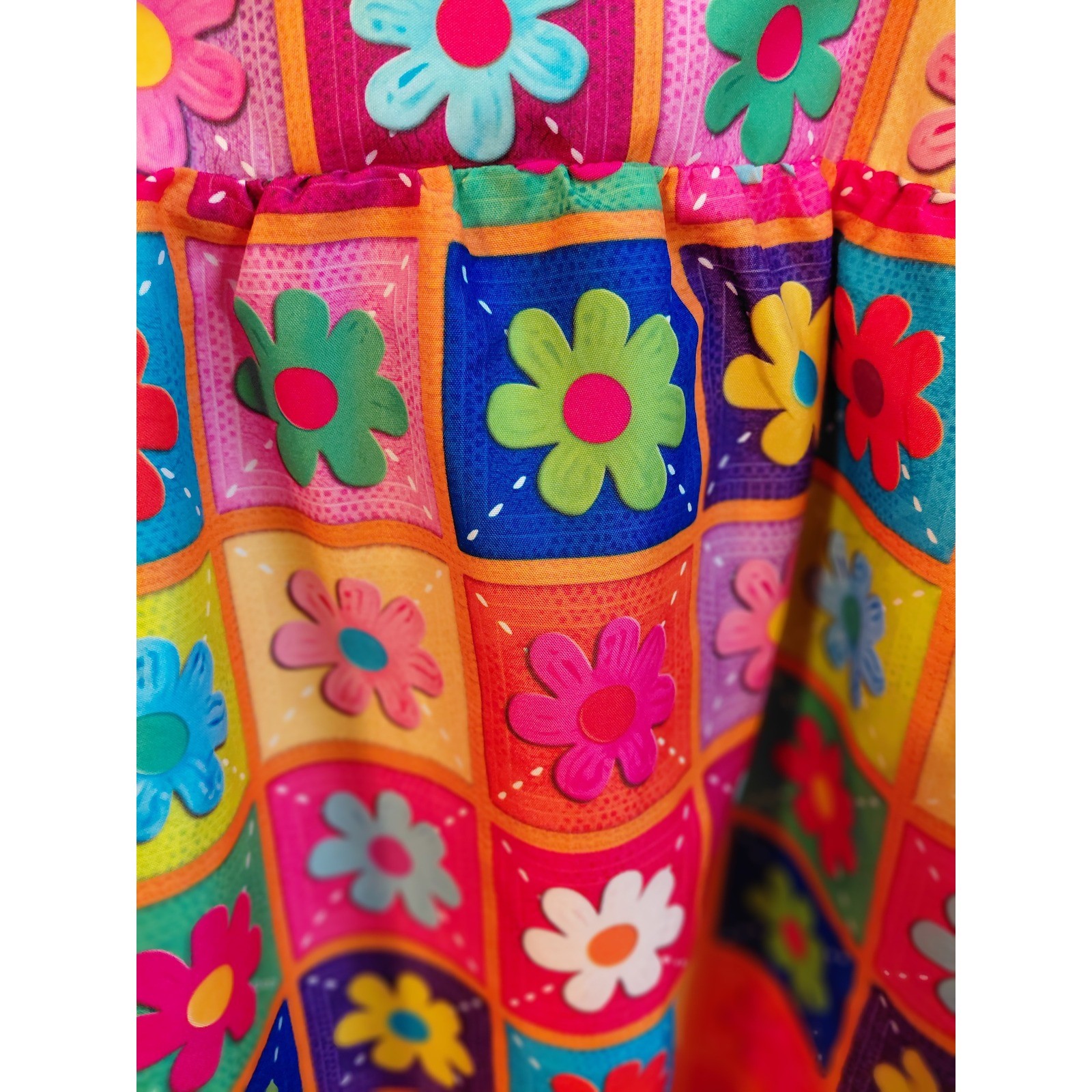 Vibrant Floral Patchwork Square Neck Long Sleeve … - image 3