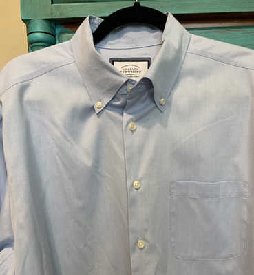 CHARLES TYRWHITT 17.5 x 36 BLUE Classic Fit Reg Cuff Non-Iron Button Dwn Oxford
