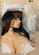 Figure Cubism Anime Chalk Pastel Drawing 6x8 Original On Paper Signed